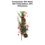 Kit 5 Galhos Pinheiro Com Pinhas Com Frutas Vermelhas Cereja Artificial Decoração Natal