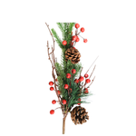 Kit 5 Galhos Pinheiro Com Pinhas Com Frutas Vermelhas Cereja Artificial Decoração Natal