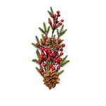 Kit 5 Galhos Pinheiro Com Pinhas Com Frutas Vermelhas Cereja Artificial Decoração Natal