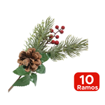 Kit 10 Galhos Natalino De Ramos Pinha E Frutas Vermelhas Decoração De natal Enfeite