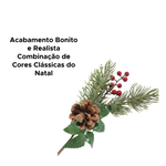 Kit 10 Galhos Natalino De Ramos Pinha E Frutas Vermelhas Decoração De natal Enfeite