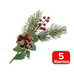 Kit 5 Galhos Natalino De Ramos Pinha E Frutas Vermelhas Decoração De natal Enfeite