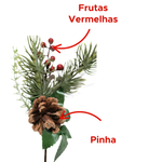 Kit 5 Galhos Natalino De Ramos Pinha E Frutas Vermelhas Decoração De natal Enfeite