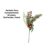 Kit 5 Galhos Natalino De Ramos Pinha E Frutas Vermelhas Decoração De natal Enfeite