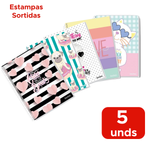 Kit 5 Cadernos Pequeno 1/4 Capa Dura 96 Folhas 1 Materia Para Escola Anotações Material