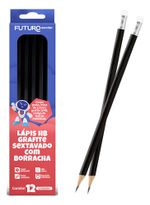 Kit 12 Unidades Caixa de Lapis Grafite Hb Sextavado Com Borracha Para Desenho e Escola