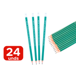 Kit 24 Lápis Grafite HB Sextavado Verde Com Borracha Para Escola Escritorio Faculdade