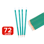 Kit Com 72 Lápis Grafite HB Sextavado Verde Com Borracha Para Escritorio Escola Universidade