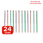 Kit 24 Lápis Redondo Reciclado Colorido Para Escola Revenda Atacado