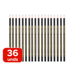 Kit Com 36  Lápis Grafite HB Preto Resina Redondo Sem Borracha Para Escola Escritorio