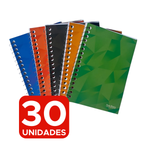 Kit 30 Caderneta Capa Flexível 1/8 Pequena Espiral 48 Folhas em Atacado Para Personalização