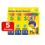 Kit 5 Pacotes Massinha de Modelar Acrilex Soft 6 Cores Para Lembrancinha De Aniversário