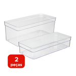 Kit Com 2 Organizadores Sem Tampa Multiuso Elegante Geladeira Dispensa Cozinha