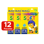 Kit com 12 Pacotes De Massinhas de Modelar Acrilex Soft 6 Cores Infantil Atóxica