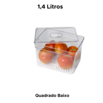 Organizador Quadrado 1,4L Com Tampa Tela Multiuso Geladeira Cozinha Dispensa Elegante