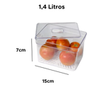 Organizador Quadrado 1,4L Com Tampa Tela Multiuso Geladeira Cozinha Dispensa Elegante