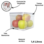 Organizador Quadrado 1,4L Com Tampa Tela Multiuso Geladeira Cozinha Dispensa Elegante
