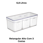 Organizador Elegante Retangular Com 3 Cestas 6,8 Tampa Cesto Multiuso Geladeira Dispensa Cozinha