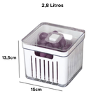 Organizador Quadrado 2,8L Com Tampa Multiuso Para Geladeira