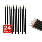 Kit Com 24 Lápis Grafite HB Sextavado Preto Sem Borracha Material Escolar