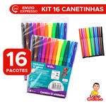 Kit 16 Pacotes De Canetinhas Com 12 Cores Hidrográfica Não Mancha Para Lembrancinhas e Revenda