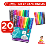Kit 20 Pacotes De Canetinhas Com 12 Cores Hidrográfica Não Mancha Para Lembrancinhas e Revenda