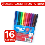 Kit 16 Pacotes De Canetinhas Com 12 Cores Hidrográfica Não Mancha Para Lembrancinhas e Revenda