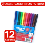 Kit 12 Pacotes De Canetinhas Com 12 Cores Para Lembrancinhas e Revenda