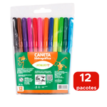 Kit 12 Pacotes De Canetinhas Com 12 Cores Para Revendas Lembrancinhas