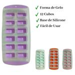 Kit 4 Formas de Gelo Sortido 12 Cubos Fundo em Silicone Fácil de Desenformar