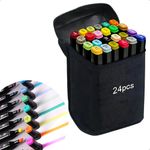 Kit Com 24 Canetinhas De Ponta Dupla Conjunto De Canetas Pintura