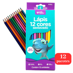 Kit Com 12 Pacotes de Lapis de Cor 12 Cores Sextavado Para Lembrancinha Revenda