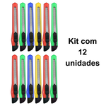 Kit Estilete Fino Estreito 9mm Com 12 Unidades Plastico Cor Sortida Para Escritório Atacado