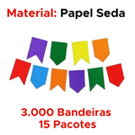 Kit 3000 Bandeirinhas Festa Junina De Papel Seda São João Caipira Resistente Colorida Grande