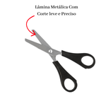 Kit 6 Tesouras Escolar Infantil Sem Ponta 13cm Cabo Preto Estojo