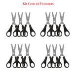Kit Com 12 Tesouras Escolar Pequena Sem Ponta Infantil Cabo Preto Para Estojo