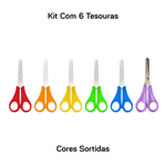 Kit Com 6 Tesouras Escolar Pequena Sem Ponta Infantil Para Estojo Cores Sortidas