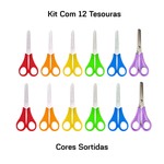 Kit 12 Tesouras  Escolar Pequena Sem Ponta Infantil Sortido Para Estojo