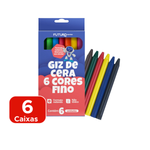 Kit com 6 Caixas De Giz  de Cera Fino Estojos com 6 Cores Para Lembrancinhas Festas Prendas