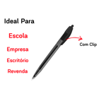 Kit com 12 Canetas Pretas 0.7mm TikTak Ponta Fina Escrita Macia Escola Escritório Revenda