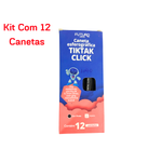 Kit com 12 Canetas Pretas 0.7mm TikTak Ponta Fina Escrita Macia Escola Escritório Revenda
