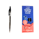 Kit com 12 Canetas Pretas 0.7mm TikTak Ponta Fina Escrita Macia Escola Escritório Revenda