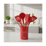 Kit 7 Peças Cozinha Utensílios Talheres De Silicone Com Cabo Madeira
