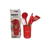 Kit 7 Peças Cozinha Utensílios Talheres De Silicone Com Cabo Madeira