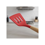 Kit 7 Peças Cozinha Utensílios Talheres De Silicone Com Cabo Madeira