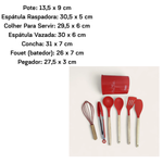 Kit 7 Peças Cozinha Utensílios Talheres De Silicone Com Cabo Madeira