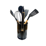 Kit 7 Peças Cozinha Utensílios Talheres De Silicone Com Cabo Madeira