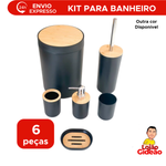 Kit 6 Acessórios De Banheiro Lavabo Detalhes Madeira Madeirado Toalete Conjunto de Higiene Pessoal Prático e Funcional 