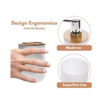 Kit 6 Acessórios De Banheiro Lavabo Detalhes Madeira Madeirado Toalete Conjunto de Higiene Pessoal Prático e Funcional 
