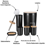 Kit 6 Acessórios De Banheiro Lavabo Detalhes Madeira Madeirado Toalete Conjunto de Higiene Pessoal Prático e Funcional 
